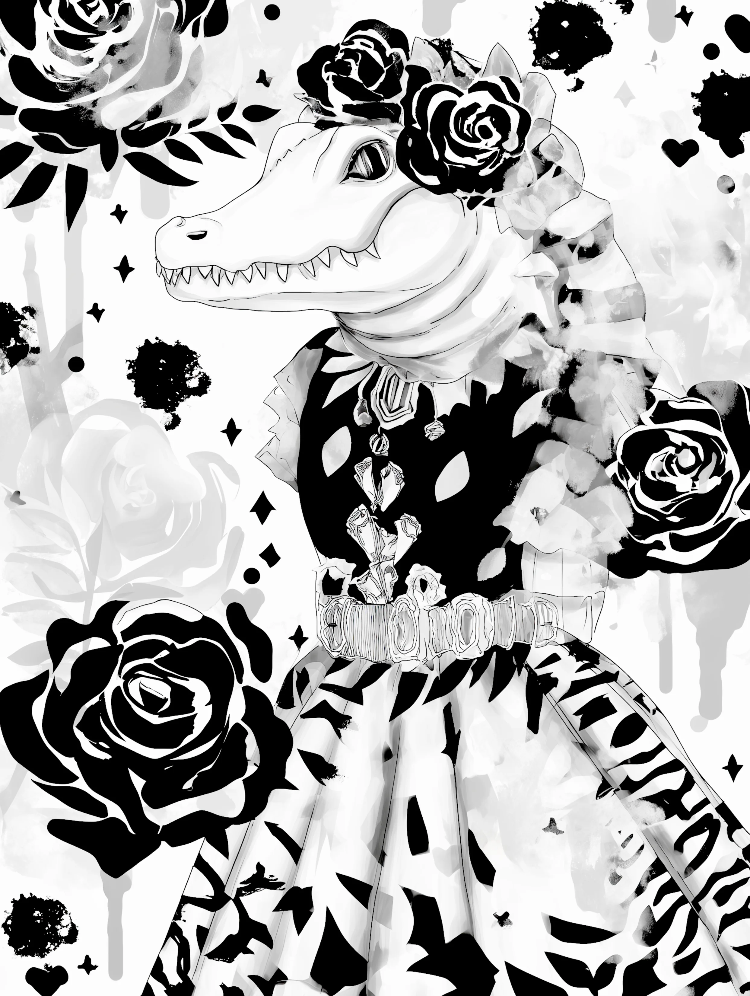 Free printable crocodile coloring pages for adults featuring dressy crocodile coloring sheet